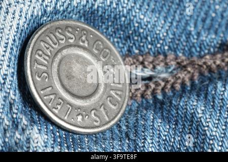 Levi's Jeans knöpfte Nahaufnahme Stockfoto