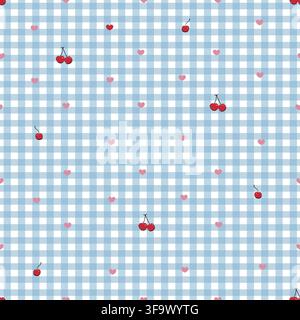 Kirschen mit blau karierten Herzen und Kirschen Stock Vektor