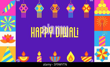 Fröhliches Diwali-Banner mit solidem lila Hintergrund und gelbem Text-Vektorillustration Stock Vektor