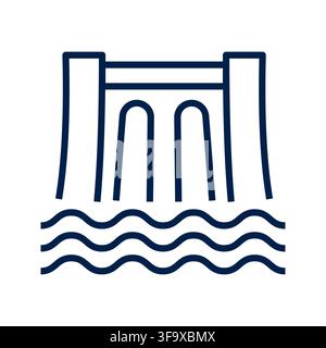 Wasserkraftwerk-Linien-Ikonen-Vektorillustration. Stock Vektor