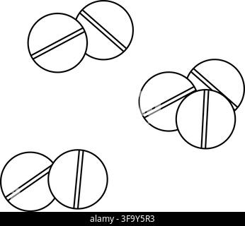 Medizinische Gesundheitspillen Apothekenzusammensetzung handgezeichnete Illustration. Vektor-Grafik-Strichkunst. Pharmazeutische Tablettenpflege. Perfekt für Logo, Branding, p Stock Vektor