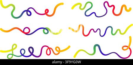 Wellige Squiggle Regenbogen-Farbverlaufslinie erstellen dynamische abstrakte Kurve Vektor-Illustrationssatz. Stock Vektor