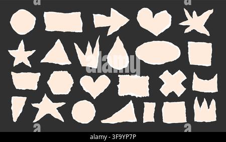 Gezackte Kante zerrissenes Papierstück Collage Grunge ausgeschnittene Formen Vektor-Illustration Set. Stock Vektor