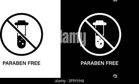 Parabenfreies Reagenzglas-Solidsymbol-Set. Chemikalienfreies, sicheres Kosmetikprodukt-Silhouetten-Symbolsammlung. Gesundheitsbewusste Hautpflege. Isolierter Vektor Stock Vektor