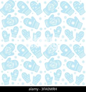 Nahtloses Muster mit großen, kuscheligen Handschuhen und Schneeflocken, perfekt für Textil- und Verpackungsdesign. Stock Vektor