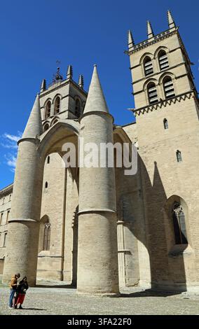 Südliche Fassade der Kathedrale von Montpellier in Südfrankreich Stockfoto