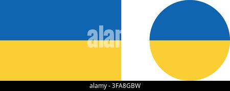 Ukrainische Nationalflagge in Rechteck- und Kreisformen Stock Vektor