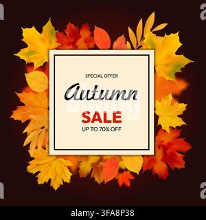 Herbstverkaufsposter mit Herbstblättern Stock Vektor