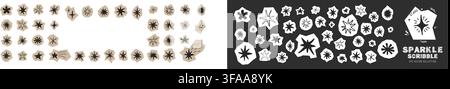 Buntstift-Stern-Symbolset. Kinder-Stern- und Auszeichnungssymbole. Vektor-Kritzeleien mit Feuerwerksblitzen und Glitzern. Handgezeichnete Pappausschnitt-Kollage Stock Vektor