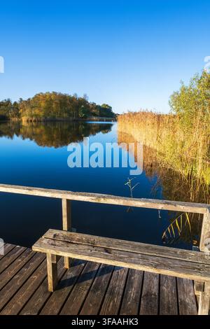 Ruhiger Ort an einem schönen See im Herbst Stockfoto
