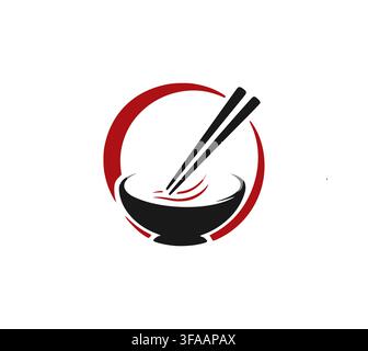 Ramen-Nudelschüssel-Chopsticks-Vektor-Logo-Design für asiatische Küche Stock Vektor