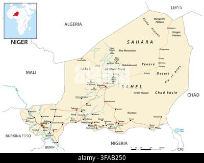 Karte des landlockeden westafrikanischen Landes Niger Stockfoto