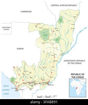 Karte der Republik Kongo, Zentralafrika Stockfoto