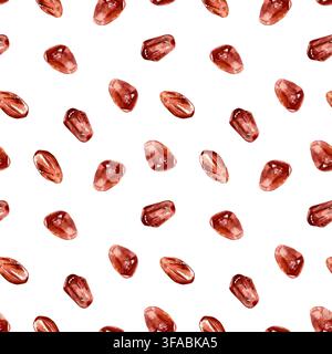 Reife rote Granatapfelkerne Nahtloses Muster. Handgezeichnete Aquarellillustration im botanischen Stil, isoliert. Geeignet für Stoff, Verpackungspapier und Stockfoto