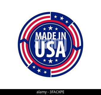 In den USA hergestelltes Etikett mit amerikanischem Flaggenabzeichen Stock Vektor