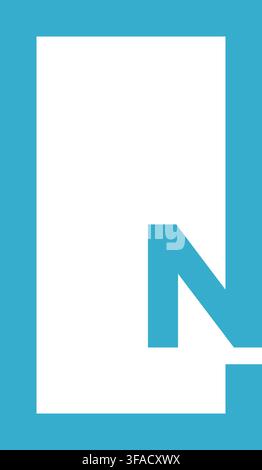 Ein minimalistisches blaues geometrisches Monogrammlogo mit dem Buchstaben N in einem rechteckigen Rahmen auf weißem Hintergrund. Stock Vektor