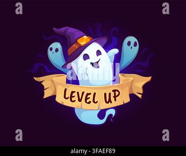 Beängstigendes Halloween-Spiel Level Aufstiegsrang, Cartoon-Abzeichen Stock Vektor