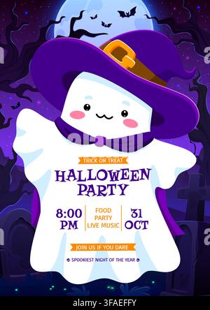 Lustiger süßer kawaii Geist, Halloween-Party-Flyer Stock Vektor