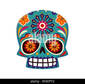 Cartoon-Calavera mexikanischer Zuckerschädel mit Mandala Stock Vektor