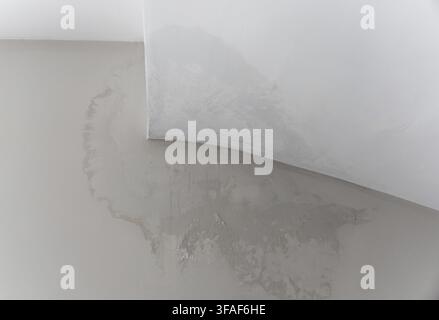 Wasserschäden an der Innenwand durch starken Regen, Problem mit der Isolierung im Haus Stockfoto