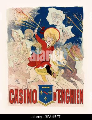 Farb lithografisches Plakat, erstellt von Jules Chéret, um das Casino d'Enghien zu bewerben. Stockfoto