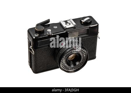 Vintage schwarze Filmkamera isoliert auf Weiß. Stockfoto