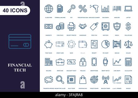 Sammlung von Finanz- und Bank-Linienicons. Stock Vektor