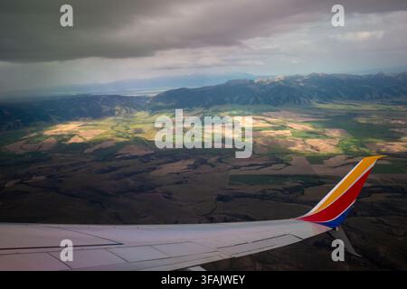 Blick auf Bozeman vom Flug aus Stockfoto