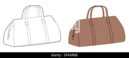Weekender Bowlingtasche mit Silhouette. Mode Accessoire technische Illustration. Vektor-Umhängetasche vorne 3-4 Ansicht für Männer, Frauen, Unisex-Stil, flache Handtasche CAD Modell Skizze Umriss isoliert Stock Vektor