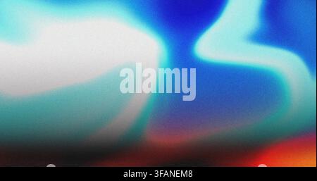 Farbenfrohe, lärmende Gradienten-Hintergrundtextur mit weichem unscharfem Lichtleck in Zyanblau- und Orangetönen. Ideal für moderne Designs, digitale Kunst oder Backgro Stockfoto