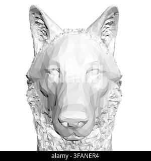 Polygonaler Wolfskopf aus geometrischen Formen in verschiedenen Farben, die ein auffälliges und einzigartiges Low-Poly-Design auf einem sauberen weißen Hintergrund bilden. Front v Stock Vektor