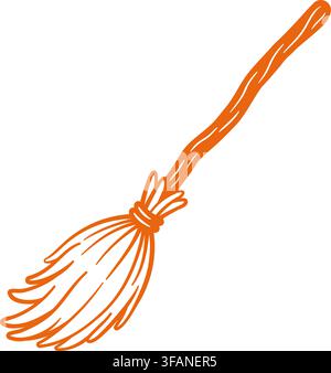 Halloween-Hexe-Besenstiel- oder Besenstiel-Symbol-Design-Doodle-Illustration im handgezeichneten Stil. Stock Vektor