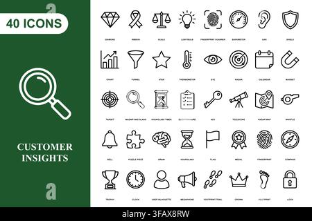 Eine umfassende Sammlung von vierzig professionellen Strichzeichnungen-Icons für Geschäfts-, Marketing- und analytische Konzepte. Stock Vektor