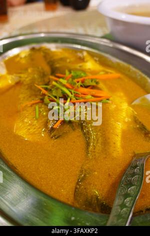 Ganze gekochte Fische, in einer dicken Currybrühe gedünstet, lokale Meeresfrüchteküche Stockfoto