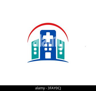 Moderne Krankenhaus-Medizingebäude-Logo-Design-Vektor-Vorlage-Symbol Stock Vektor
