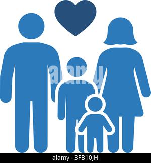 Symbol für Familienkrankenversicherung mit Eltern und Kindern unter einem Herzenssymbol, das Schutz und Zusammenhalt darstellt. Stock Vektor