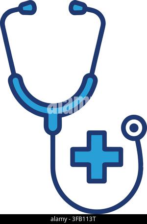 Stethoskop mit medizinischem Kreuzsymbol für Kardiologie und Gesundheitsversorgung diagnostischer Fachdienstleistungen Vektorillustration. Stock Vektor