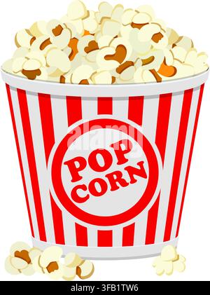 Flache Icons Papiertüte voller Popcorn, isolierte Vektorillustration Stock Vektor