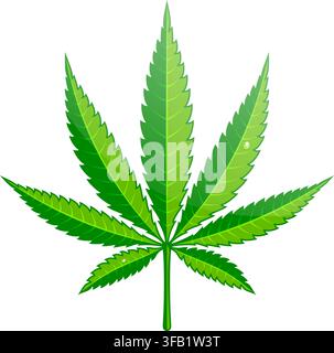Сannabis oder Marihuanablatt mit Tautropfen. Hanf für Embleme, Logos, Werbung für medizinische Dienstleistungen, für Verpackungen oder Drucksachen. Flacher STYLE IC Stock Vektor