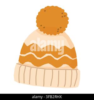 Orange und Creme gestrickter Pom-Pom-Winterhut Stock Vektor