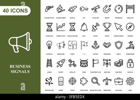 Eine umfassende Sammlung von vierzig linearen Geschäfts- und Marketing-Icons für professionelle Designprojekte. Stock Vektor