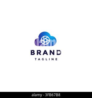 Shutter Line Icon Inside Cloud Silhouette Logo Design. Einfaches ikonisches Cloud-Kamera-Logo-Design. Stock Vektor