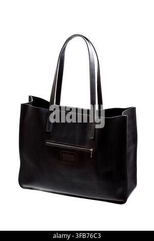 Luxustasche in schwarzer Farbe isoliert auf weißem Hintergrund. Stockfoto