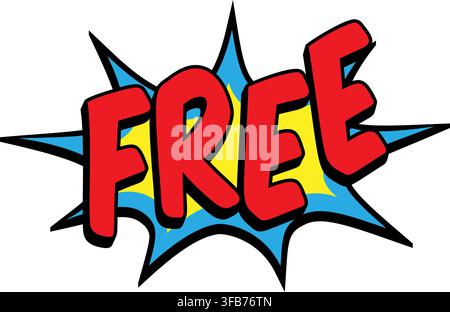 Comic-Buch-Retro FREE Worttext Explosion Ausbruch Sternstrahl Stern Knall Bumm Pow rot gelb Halftone Pop-Art-Aufkleber Decal Angebot Deal Preis. Für Thumbnail Stock Vektor