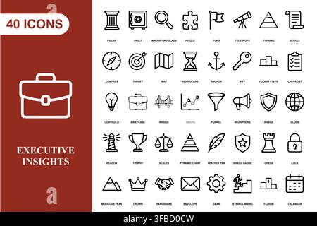 Eine umfassende Sammlung von vierzig professionellen Geschäfts- und Management-Linienzeichnungen-Icons für Unternehmensprojekte. Stock Vektor