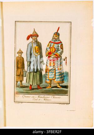 Ein Druck aus dem späten 18. Jahrhundert, der zwei Männer in traditioneller chinesischer Kleidung zeigt, mit dem Titel "Quans ou Mandarins Chinois / Civil et Militaire" und zugeschrieben Labrousse del und S Sauveur dresse, aus der Zeit 1795-1796. Stockfoto