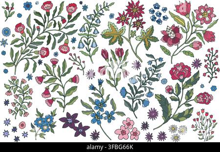 Handgezeichnete bunte folkloristische botanische Äste Stock Vektor