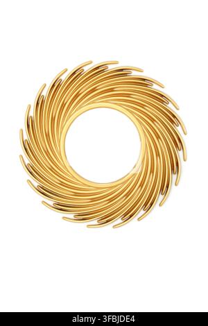 Goldene spiralförmige Retro-Kreisform Metallrahmen-Design auf Weiß. Klassisches luxuriöses abstraktes Design für Logo, Motiv. Stockfoto