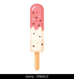 Erfrischende Sommer-Eis am Stiel mit Erdbeer- und Vanillegeschmack, oben mit Schokoladestreuseln verziert Stock Vektor