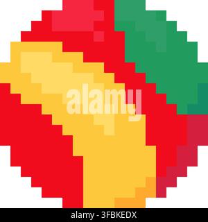Spielzeugball Sportball Schulspiel Pixel-Art-Stil Grafik rot gelb grün. Helle gestreifte Gummiball farbenfrohe Spielausrüstung pixeliertes Spielasset Spielzeug Stock Vektor
